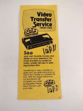 Vintage Video Transfer Service Paper Pamphlet Order Form Brochure In Yellow
